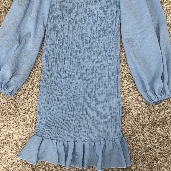 Light Blue Ruched Ruffle Dress - Picture 6 of 10